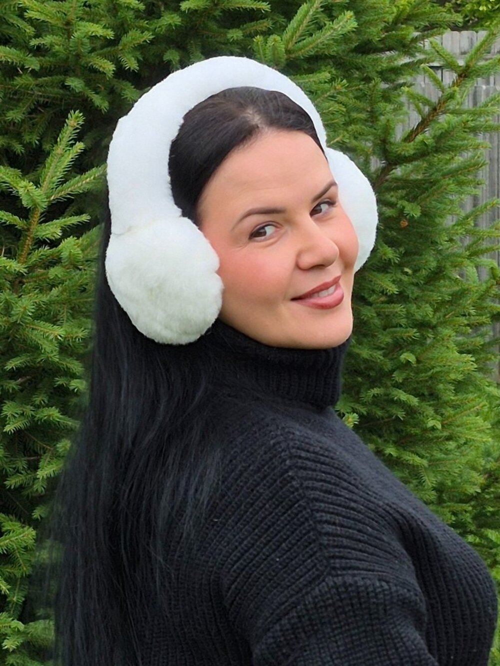 White Real Rabbit Fur Winter Luxury Earmuffs, Full Fur Women's Plush Earmuffs - Picture 4 of 7
